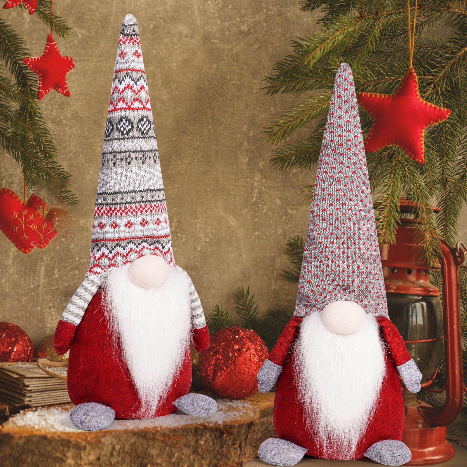 Christmas Sitting Faceless Doll Creative Pattern Knitted Hat Rudolf Cute Desktop Ornament