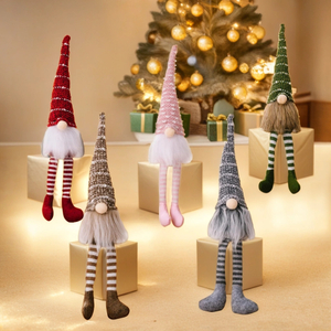 Christmas striped knitted hat Rudolf hanging leg doll Faceless doll Dwarf ornament Nordic style decoration