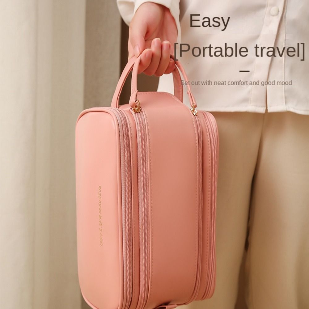 New PU Leather Cosmetic Bag Waterproof Multi-function Storage Bags Double Zipper Large Capacity Storage Tool with Handle Travel