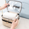 Double Layer PU Cosmetic Bag Large Capacity Portable Storage Bag Waterproof Travel Toiletry Bag