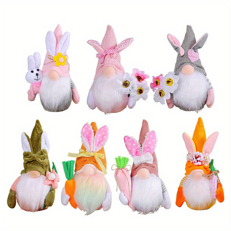 New Easter Decoration Rabbit Dwarf Holding Bouquet Rabbit Doll Easter Party Rabbit