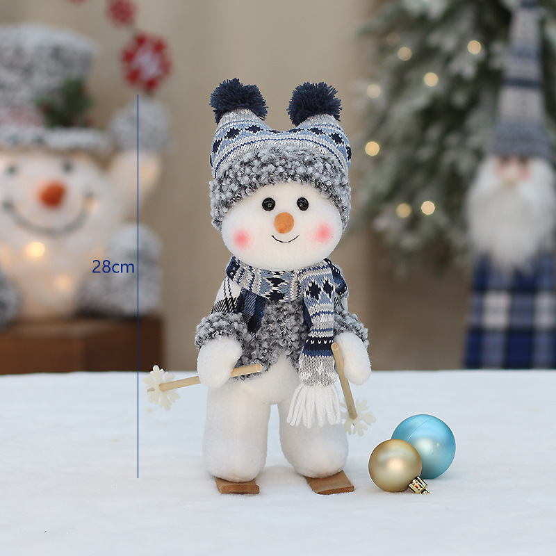 Christmas New Product Blue Fabric Doll Cute Skiing Swinging Snowman Decoration Pendant Holiday Gift