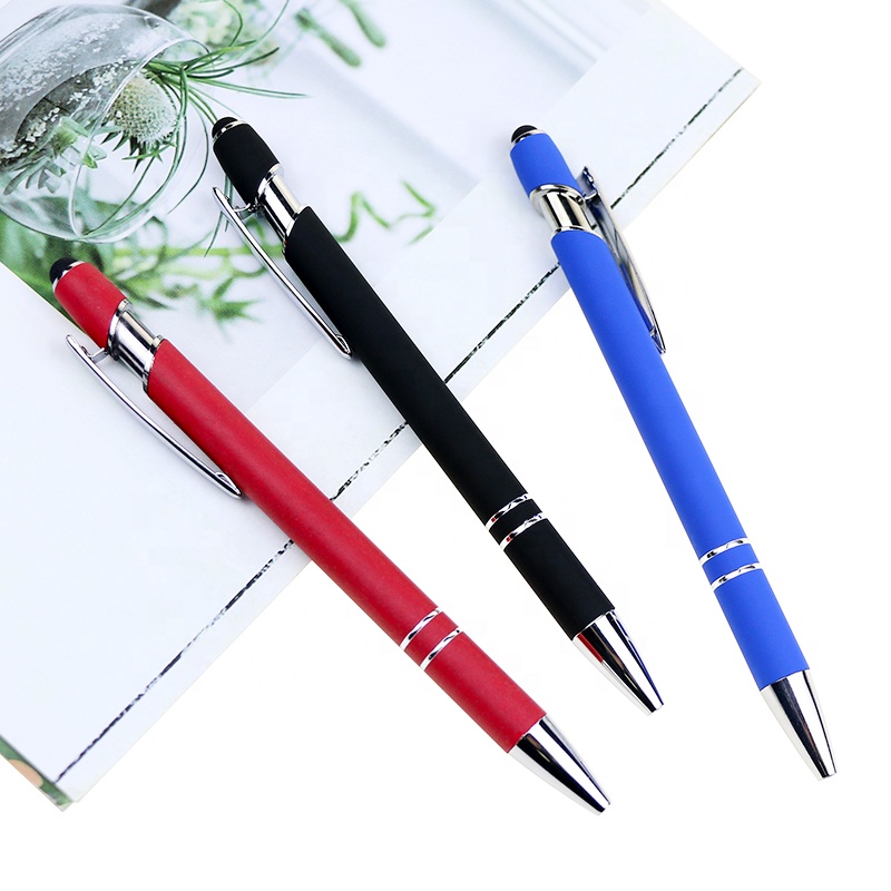 2 in 1 Multifunction Metal Ball Pen with Stylus Soft Touch Screen Pen Ballpoint Pens Rubber with Custom Logo