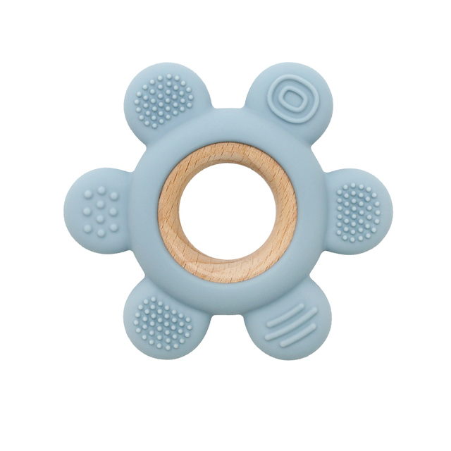 Let's Make 1PC Silicone Teether Baby Rudder Shape Wooden Teether Ring Kid Gift BPA Free Silicone Children Goods Kid Teething Toy