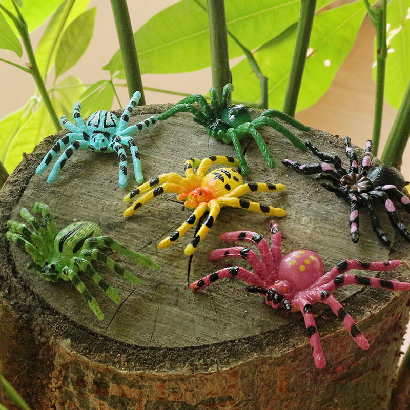 12pcs Mini Colorful Fake Spiders, Festive Plastic Toys,Simulation Small Insect Animals, Used For Halloween Party Fools'Day Decor