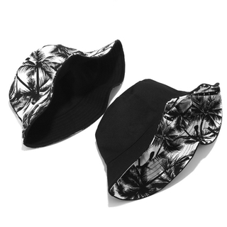 2023 New Unisex Fashion Summer Reversible Black White Coconut Tree Printed Fisherman Caps Bucket Hats Gorro Pescador Men Women