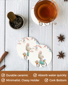 Easter Egg Tree Rabbit Bicycle Round Ceramic Coaster Coffee Tea Cup Mats Non-slip Placemat Tableware Pads Decorations