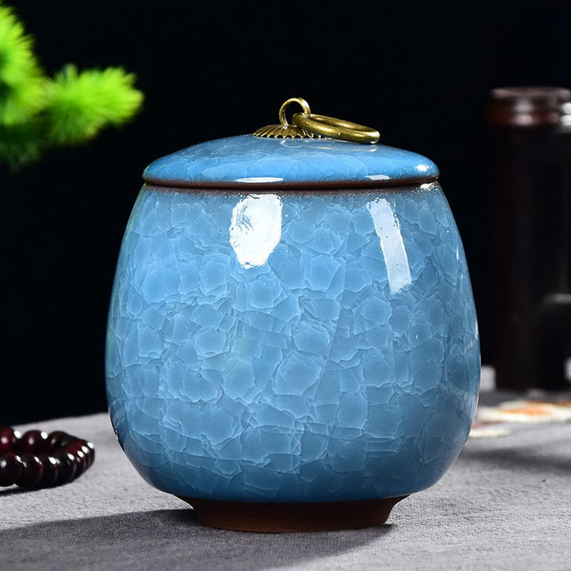 Creative Ice Crack Ceramic Tea Caddy Mini Portable Sealed Jar Candle Candle Holder Jar with Lid Jewelry Box Porcelain Home Decor