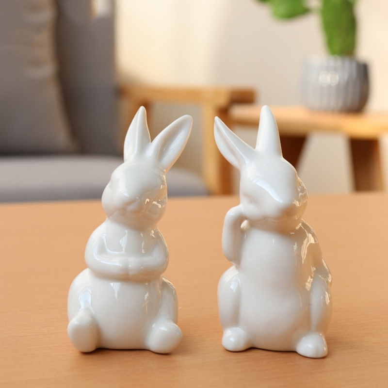 2023 Pure White Easter Animal Miniatures Rabbit Ceramic Figurines Home Decoration China Gift, Modern Statue Desk Ornament