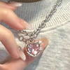 Accessories Fashion Peach Heart Water Drop Pendant Necklace Pink Crystal Egirl Sweet Cool Clavicle Chain Aesthetic Jewelry