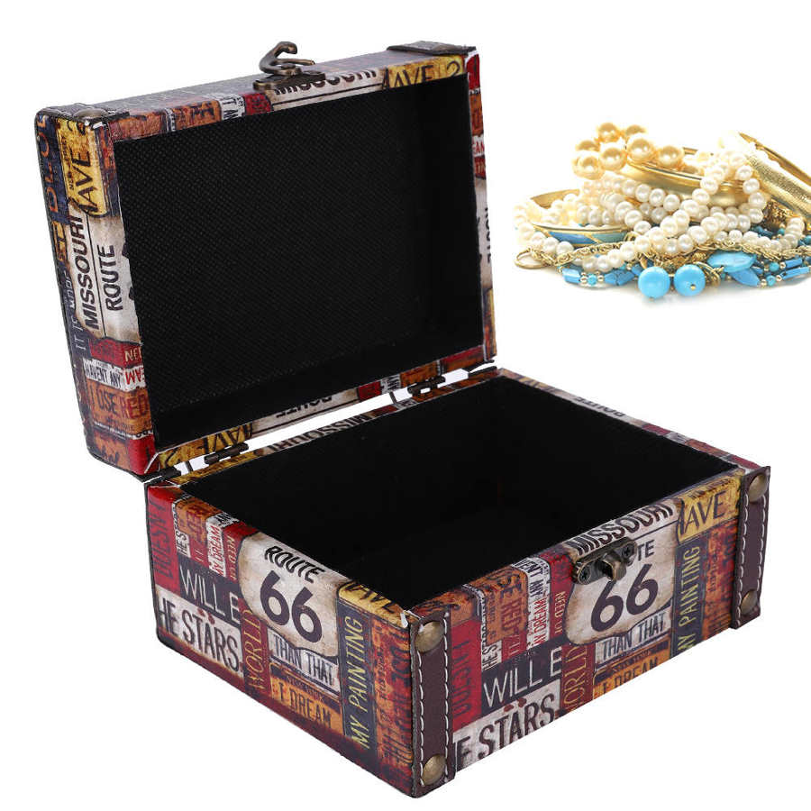 Vintage Retro Wooden Box With Lock Storage Container Box Trinket Jewelry Bracelet Pearl Ring Treasure Case Chest Organizer