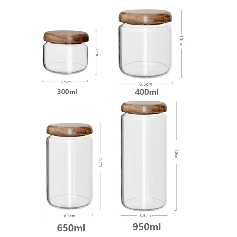 Glass Dried Fruit Container Jar Storage Box With Acacia Wood Lid Sealed Ring Clear Glass Food Storage Bottles Kitchen Snacks Jar