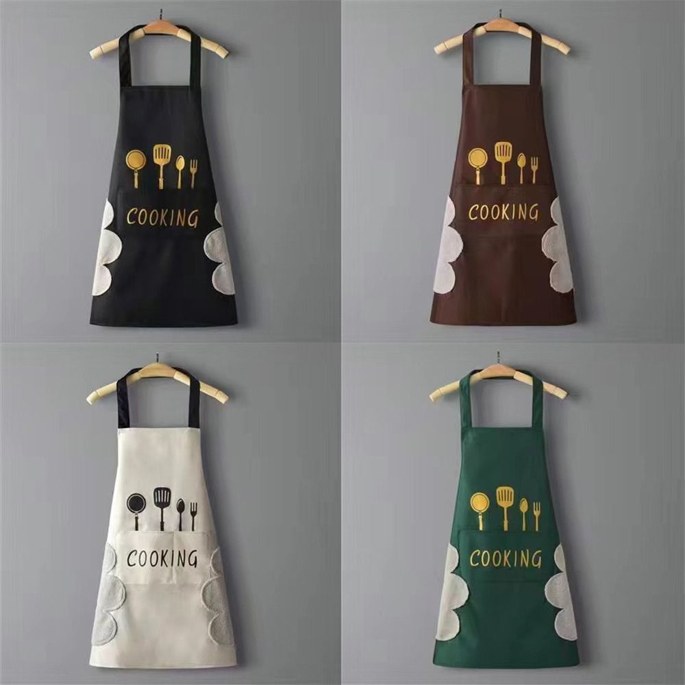 Korean Oilproof Waterproof Apron With Pockets Women Men Wiping Apron Kitchen Cooking Apron Home Unisex Cleaning Tool