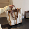 Striped Shoulder Bucket Bags For Women Canvas Fabric Large Capacity Shopping Totes Contrast Color Commute Shopper Handbags 2024