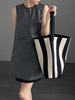 Niche Striped Canvas Bucket Bag for Women, Large Capacity Lazy Style Commuting Tote Bag,2024 New Single Shoulder Large Bag Trend