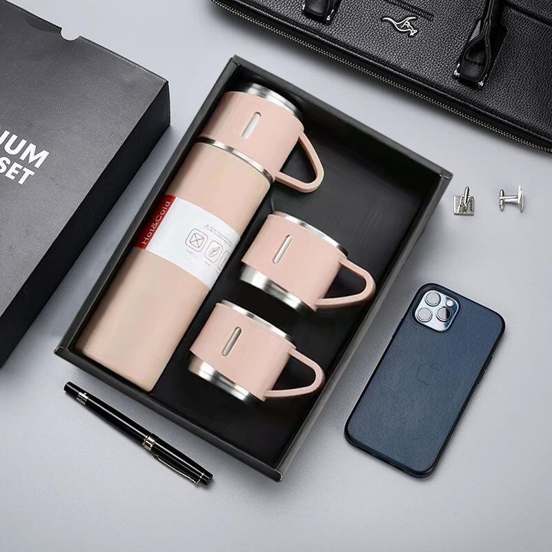 500ml New Design Stainless Steel Water Bottle 3pcs Hip Flask Gift Set Couple Coffee Mug Set Gift Box Vacuum Flask Set