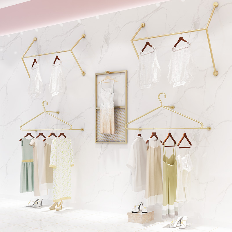 Clothing Store Display Racks Clothing Rack Wall Light Luxury Gold Clothes Hanger Internet Celebrity Shop Clothes Shelving