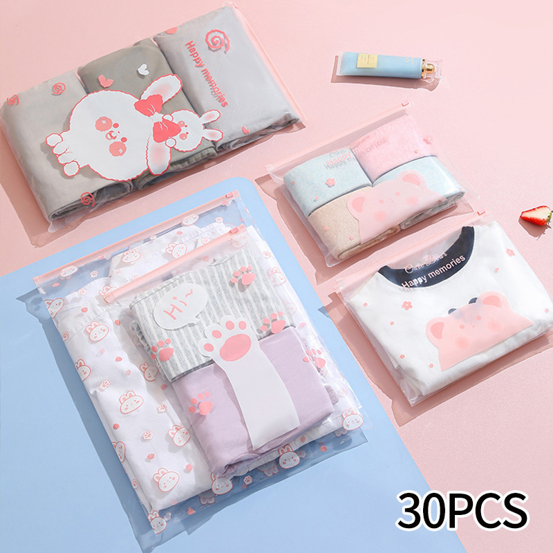 10pcs/Set Portable Storage Organizer Bag For Underwear Clothes Shoe Waterproof Transparent Cartoon Ziplock Storage Bag