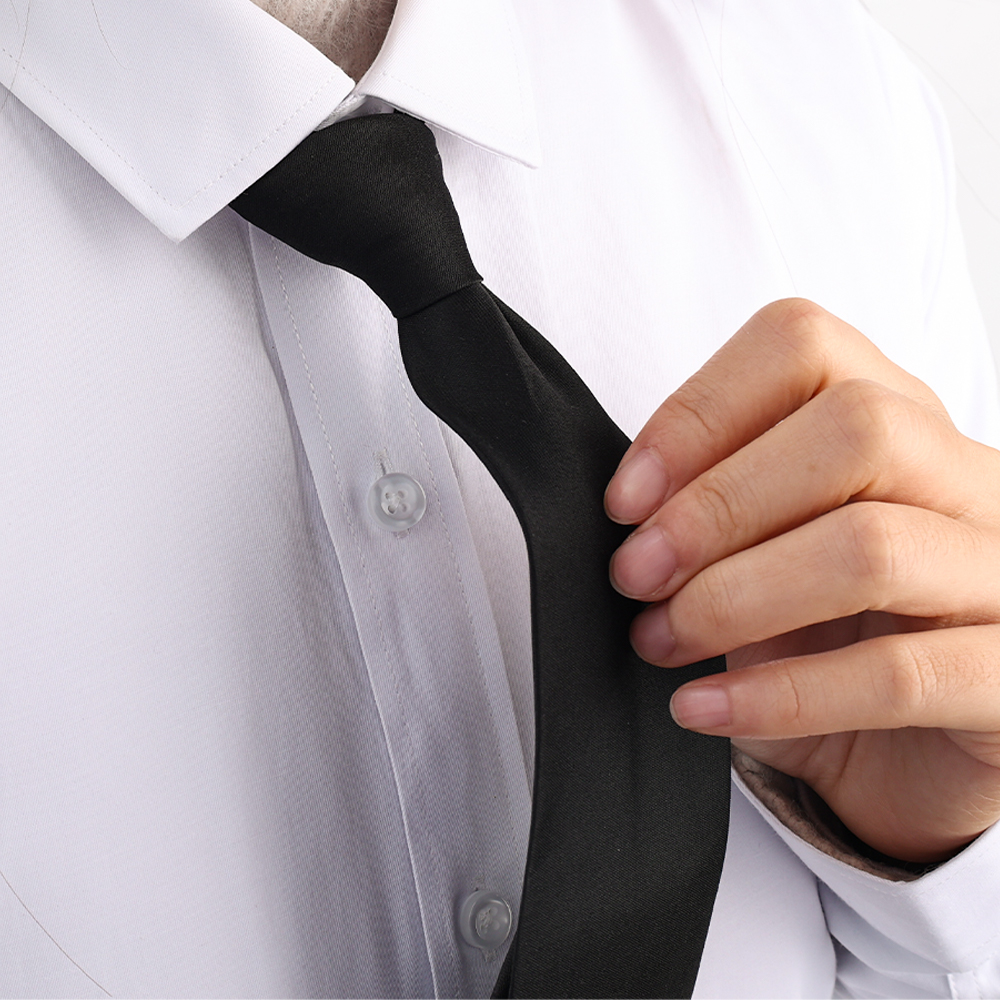 Unisex Black Simple Clip on Tie Security Tie Uniform Shirt Suit Neckties Steward Matte Funeral Lazy Neck Ties Men Women Students