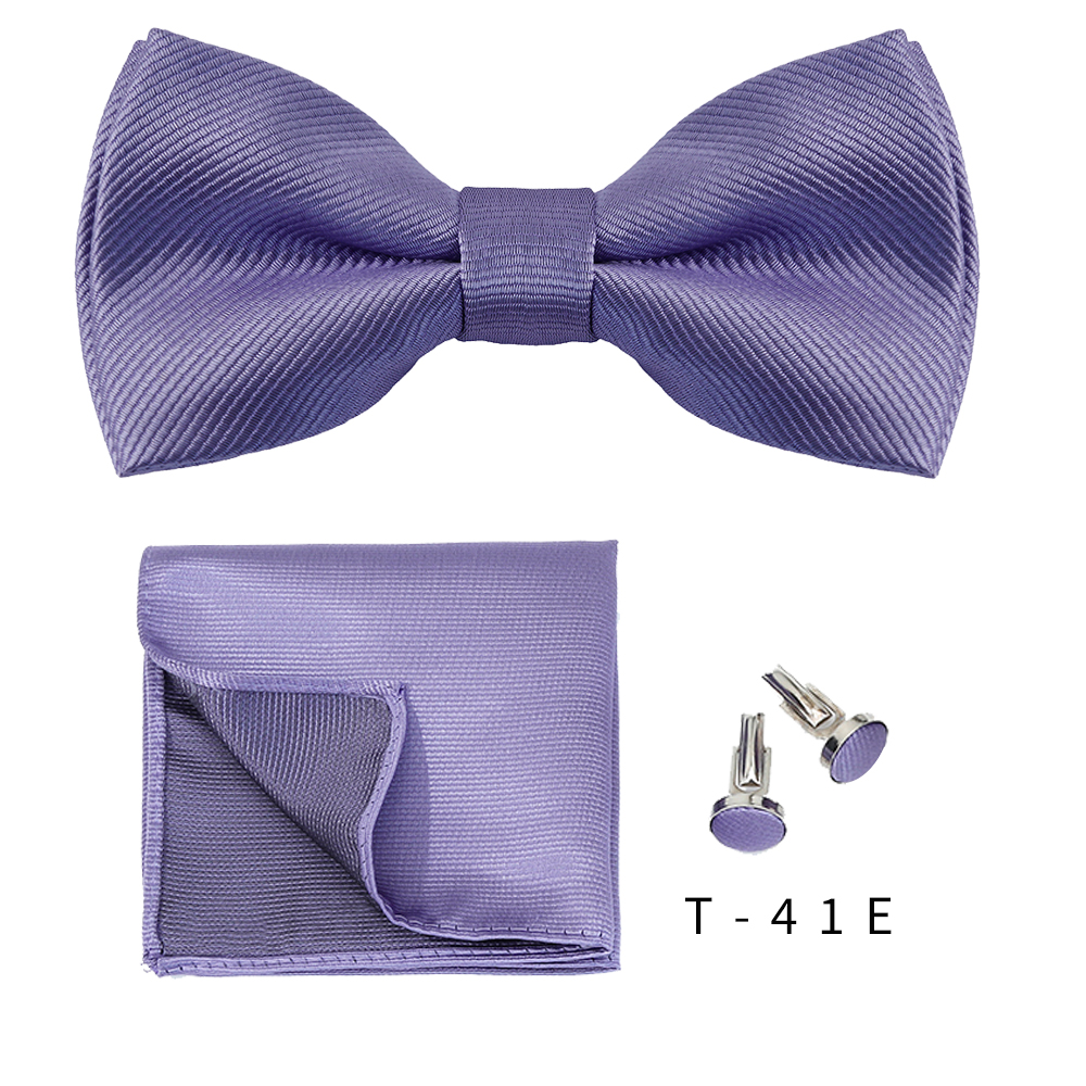 Bowtie Set 3pcs Solid Color Bow Tie For Men Pocket Square Shirts Cufflinks Neck Butterfly Suit For Business Wedding Decorate Tie