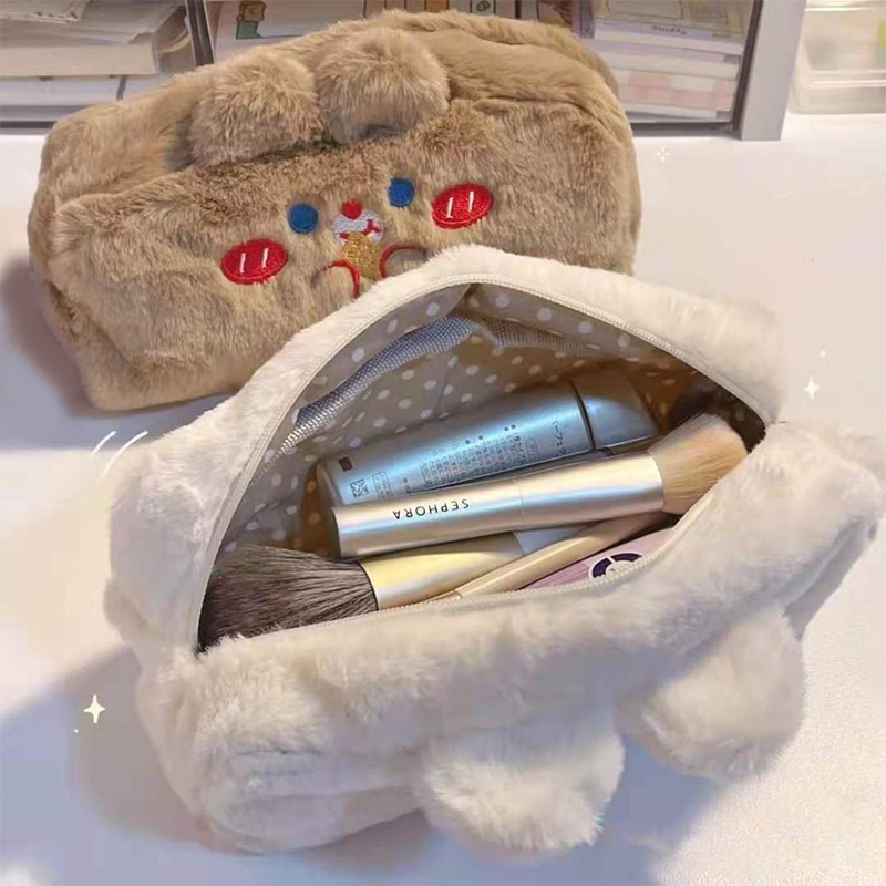 Large Capacity Plush Pencil Case Kawaii Student Multifunctional Stationery Bag Trend Personality Soft Cute Wallet Makeup Bag