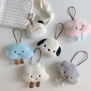 Cute Cartoon Plush Cloud Panda Animal Keychain Kindergarten Name Tag Lanyard Key Ring for Women Girls Backpack Anti-Loss Pendant