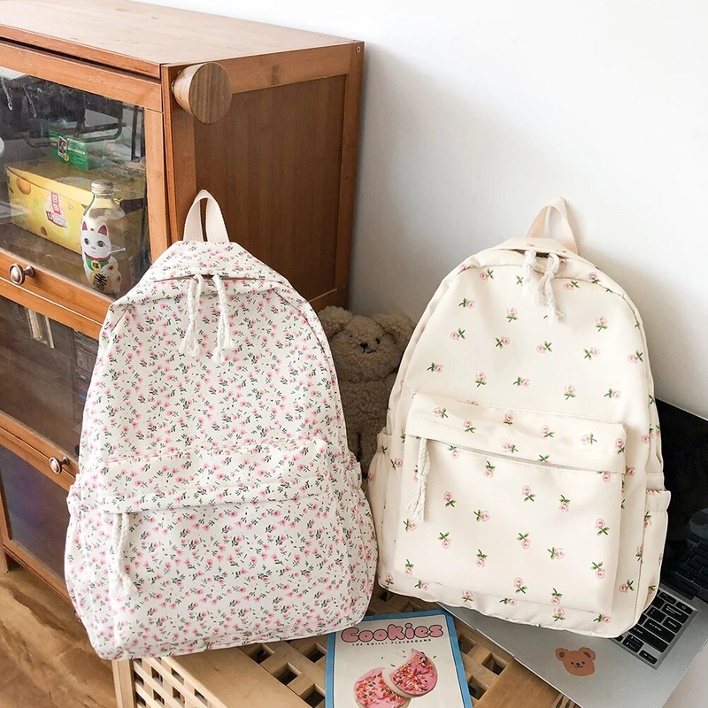 Korean Student School Backpack Floral White School Bags For Teenage Girls Cute Women's Backpack Brand Book Bag Nylon Rucksack