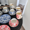 English Style Flower Ceramic Mugs Coffee Cup And Plate Milk Tea Cup Ins Oatmeal Breakfast Mug Drinkware Kitchen Cup Set