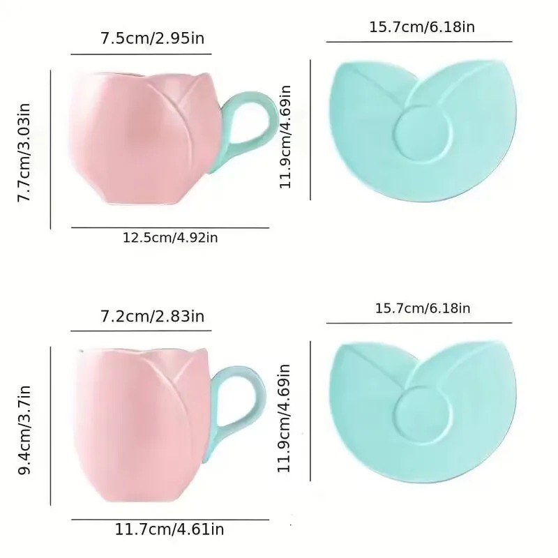 1 Set Tulip Cup Saucer Flower Shaped Ceramic Coffee Mug Unique Flower Cup Afternoon Teacup Girl Breakfast Milk Oatmeal Drinkware