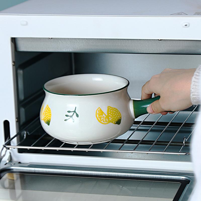 1pc Ceramic Bowl Cute Fruit Printing Soup Bowl Dessert Bowl Soup Crock With Handle Tableware Accessories Kitchen Tools