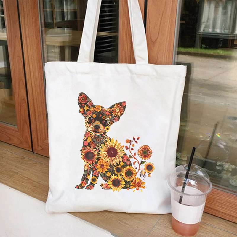 Watercolor Floral Dog Print Canvas Bag Women Fashion Shoulder Totebag Female Shopping Bags Girl Student School Bags Animal Totes