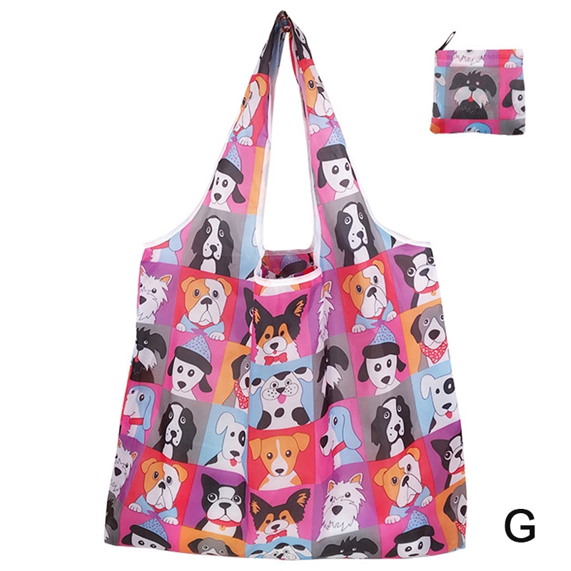 Foldable Shopping Bag Reusable Travel Grocery Bag Eco-Friendly Cute Animal Cat Cactus Lemon Printing Supermarket Tote Bag