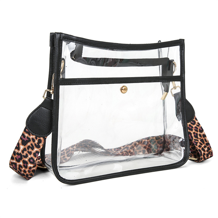 Western Style Leopard Cheetah Print Strap Women's Messenger Bag Transparent PVC Ladies Shoulder Crossbody Bag