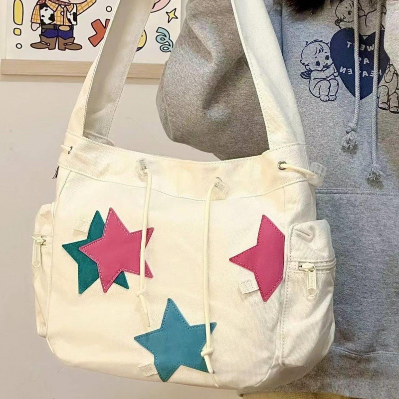 Star Canvas Messenger Bag Casual Street Travel Women And College Student Shoulder Messenger Ba