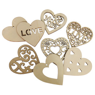 10Pcs Wooden Love Heart Shape Hanging Tags with Rope Message Label Memo Sign for Wedding Party Diy Craft Card Valentine Decor