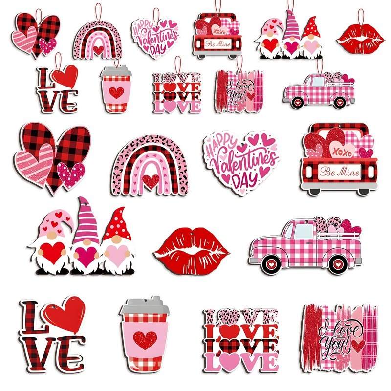 Valentine's Day Wooden Hanging Ornaments Valentines Tree Decorations Halloween Gnomes Wood Cutouts with Ropes Halloween Signs