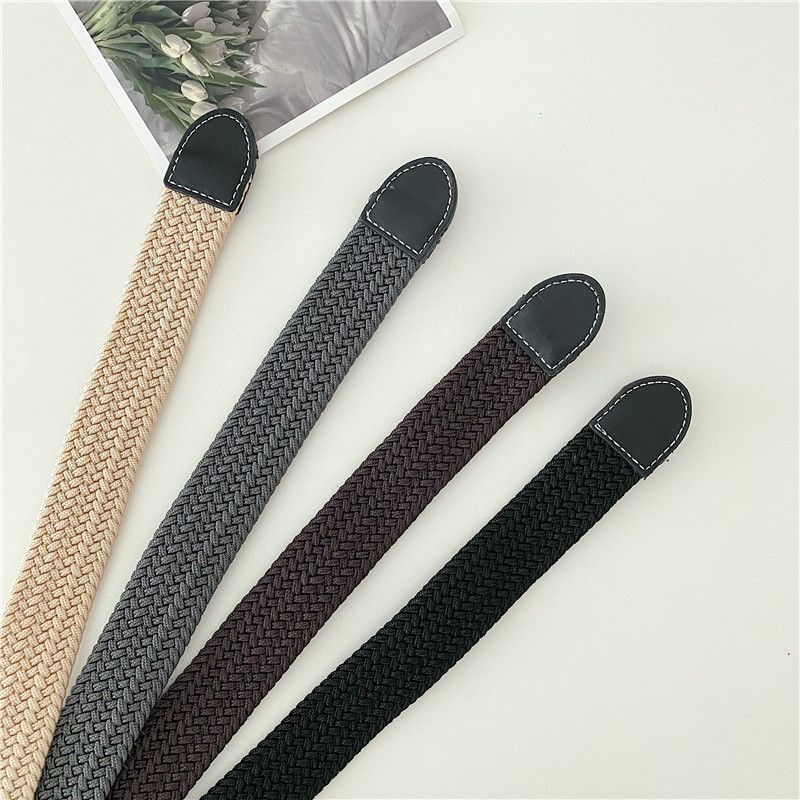 Women's Casual Knitting Needle Buckle Women's Belt Woven Canvas Elastic Stretchable Woven Elastic Belt Women's Jeans