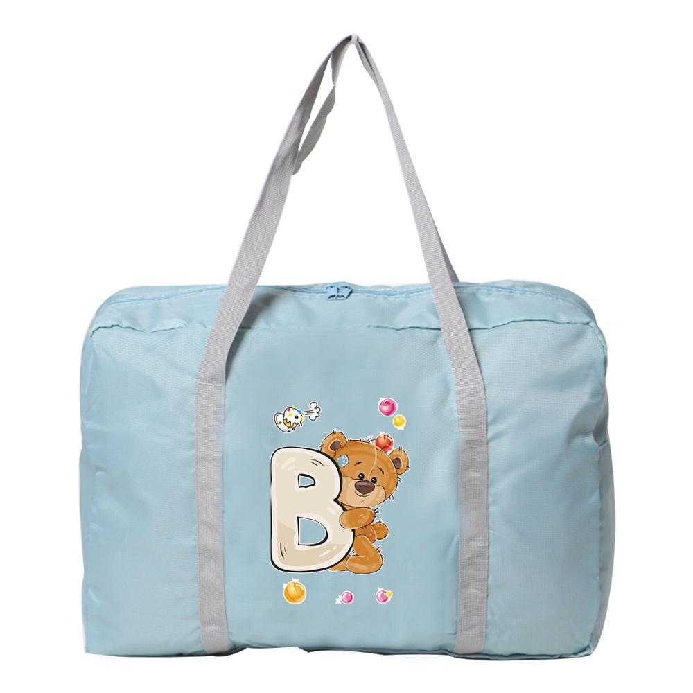Nylon Foldable Bear Letter Travel Bag WaterProof Large Capacity Tote Bag Travel Weekend Organizer Clothes Storage Women Handbags