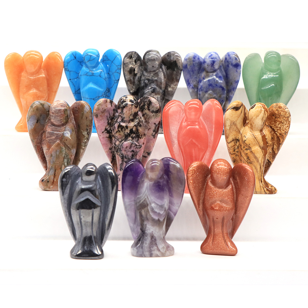 Guardian Angel Statue Natural Amethyst Lapis Lazuli Hand Carved Crystal Crafts Healing Reiki Stone Figurine Home Decoration 1.5"