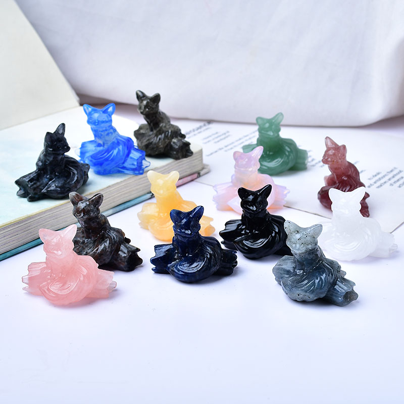 1pc Natural Stone Nine-Tailed Fox Carving, Home Decoration, Party Decoration, Desktop Decoration, Crystal Gift