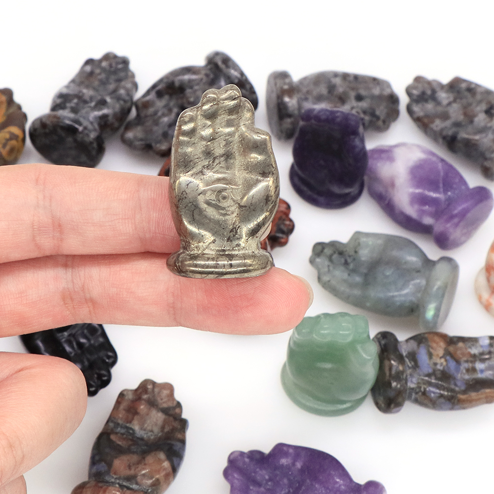 Evil Eye Hand Statues Natural Stone Carved Gemstone Home Decoration Reiki Wicca Crystal Hamsa Hand of God Figurine Gift 1.6 in