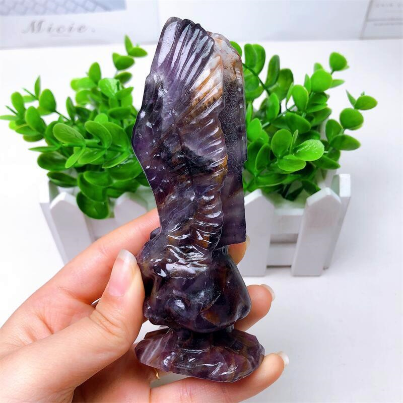 Natural Dream Amethyst Crying Angel Wing Girl, Handmade Crafts Figurine, Healing Crystal Ornament, Room Decor, 12cm, 1Pc