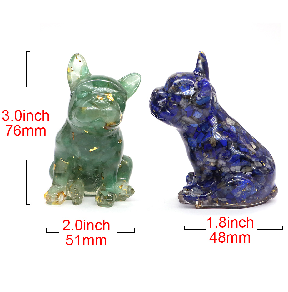 Bulldog Statue Natural Tumbled Stone And Resin Dog Figurine Crafts Room Ornament Minerals Home Decoration Christmas Present 76mm