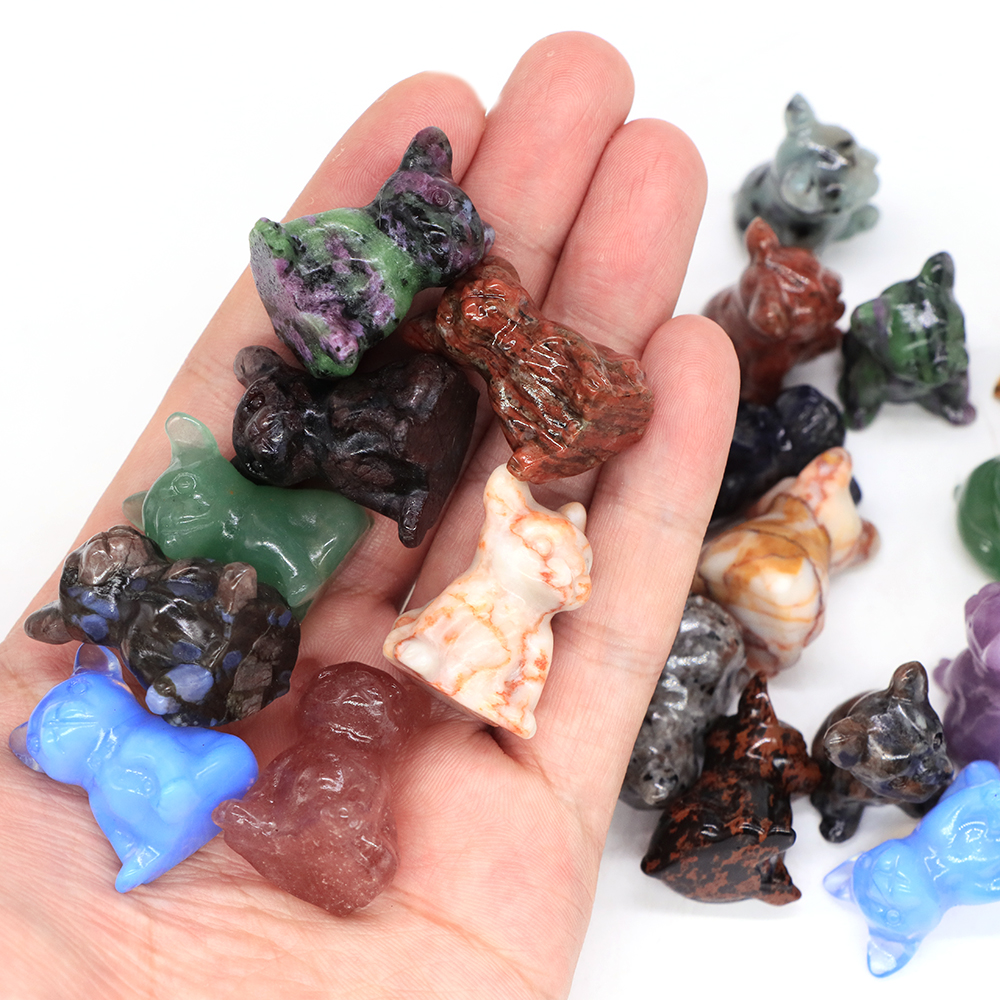 Ferocious BullDog Statue with Natural Stone Crystal Carved Dog Figurine Gemstone Crafts Home Decoration Christmas Present 1.2"