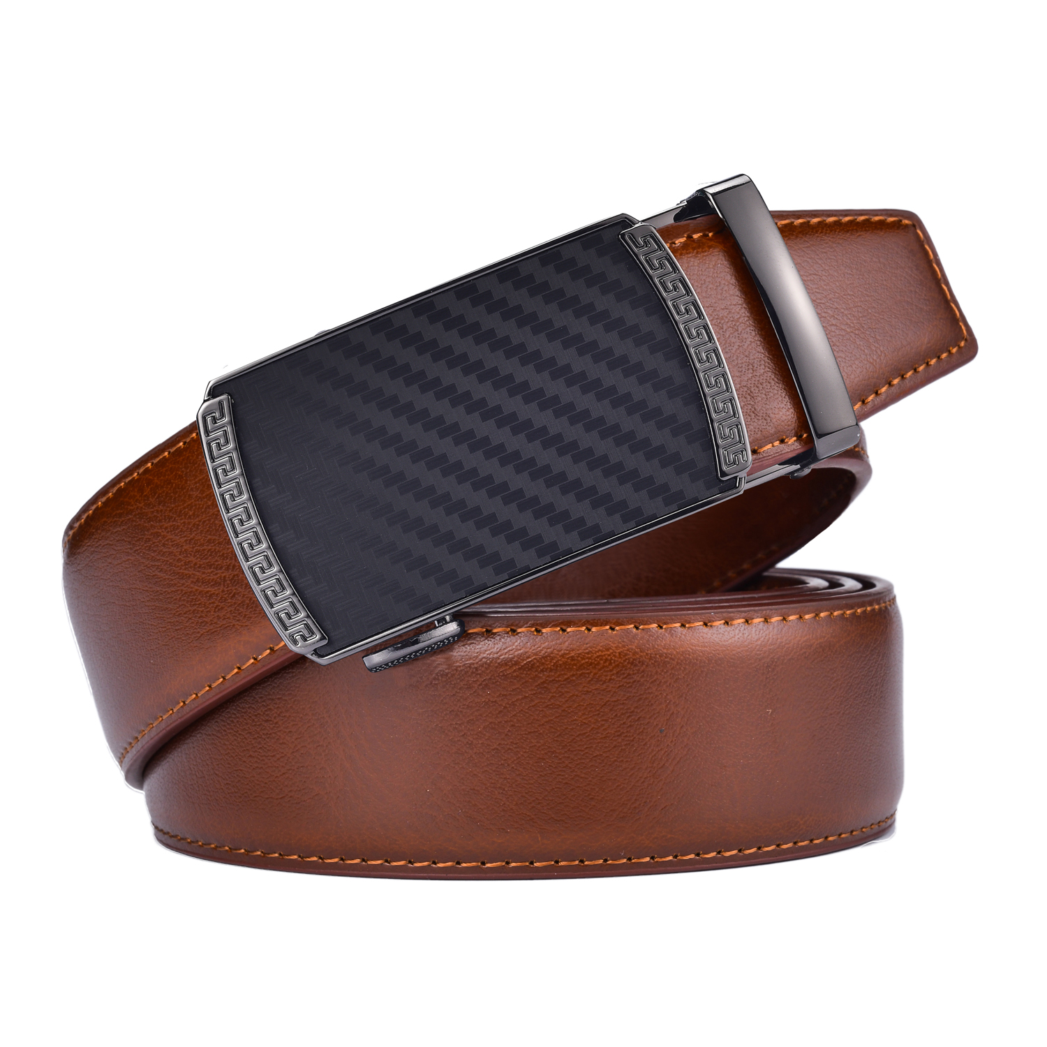 Men's Leather Ratchet Automatic Buckle Belt Suitable with Formal Casual Trousers