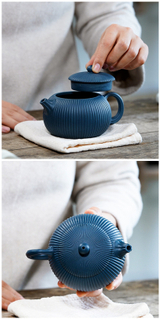 250ml Famous Purple Clay Teapots Handmade Stripes Xishi Tea Pot Raw Ore Azure Mud Beauty Kettle Authentic Zisha Tea Set