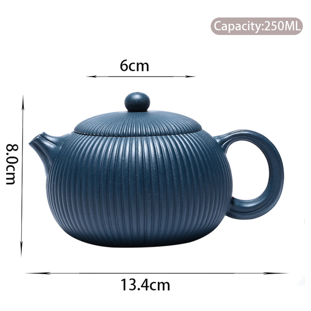 250ml Famous Purple Clay Teapots Handmade Stripes Xishi Tea Pot Raw Ore Azure Mud Beauty Kettle Authentic Zisha Tea Set