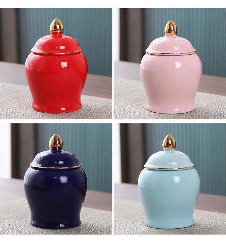 Gold Plated Tea Canister Sealed Ceramic Storage Jar with Lids Porcelain Coffee Container Desk Decoration Tea Cans Candy Pots