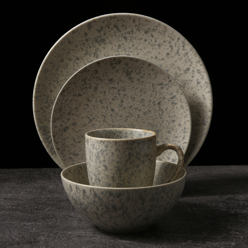 Granite Ceramic Plate Nature Stone Pattern Ceramic Dinner Sets Porcelain Granite Grain Round Plate Bowl Mug Set