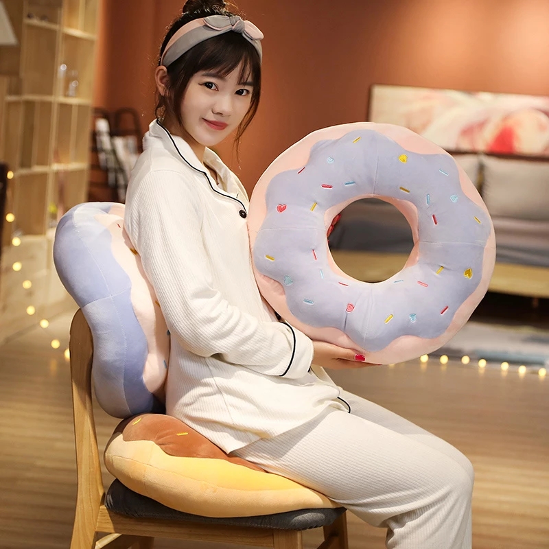 45/70cm Kawaii Plush Donut Pillow Cartoon Simulation Food Plush Toy Doll Chair Sofa Cushion Floor Mat Gift for Lovers Kids